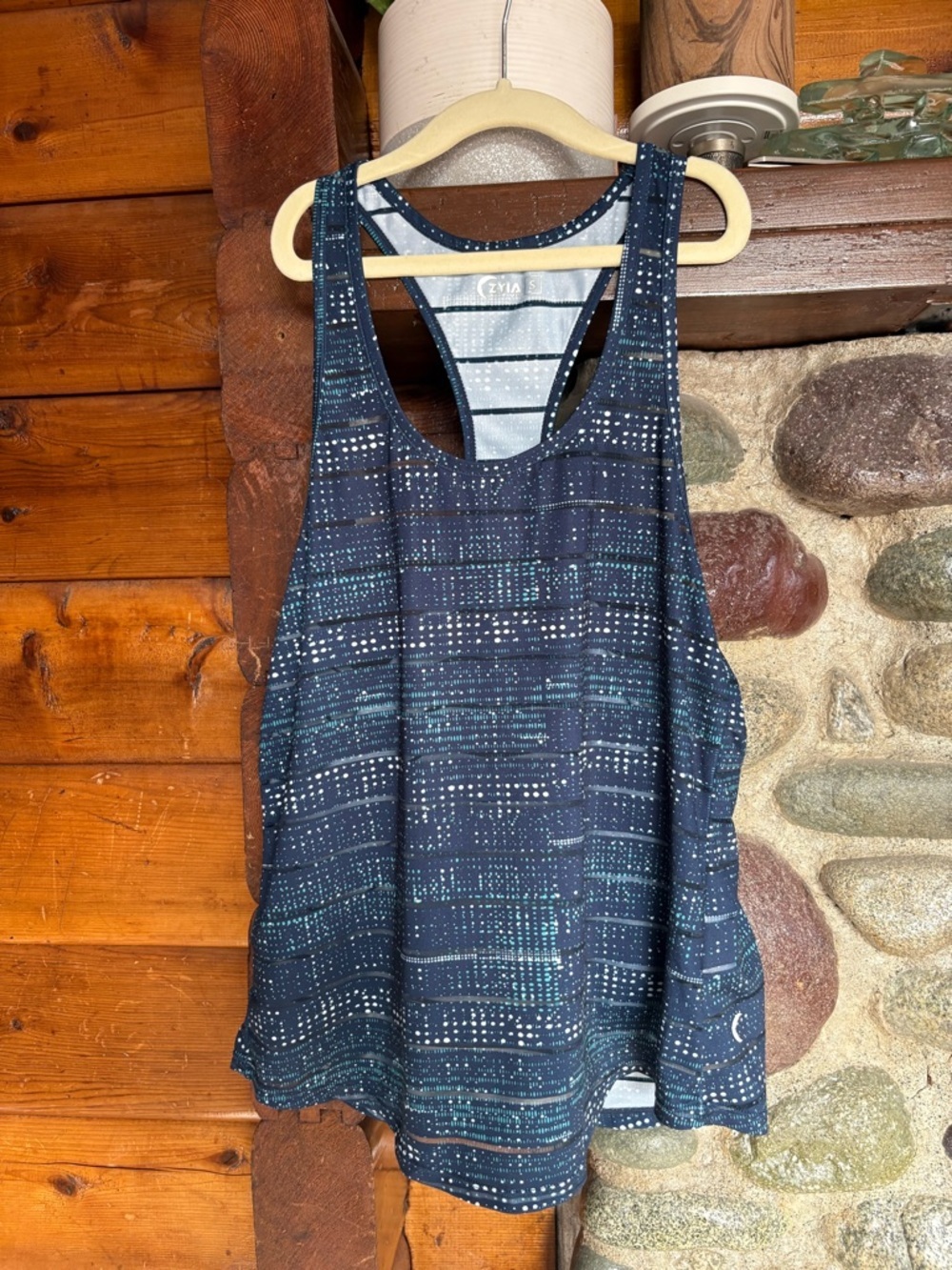 ZYIA Active Racerback Workout Tank Top Navy Blue Print Size S